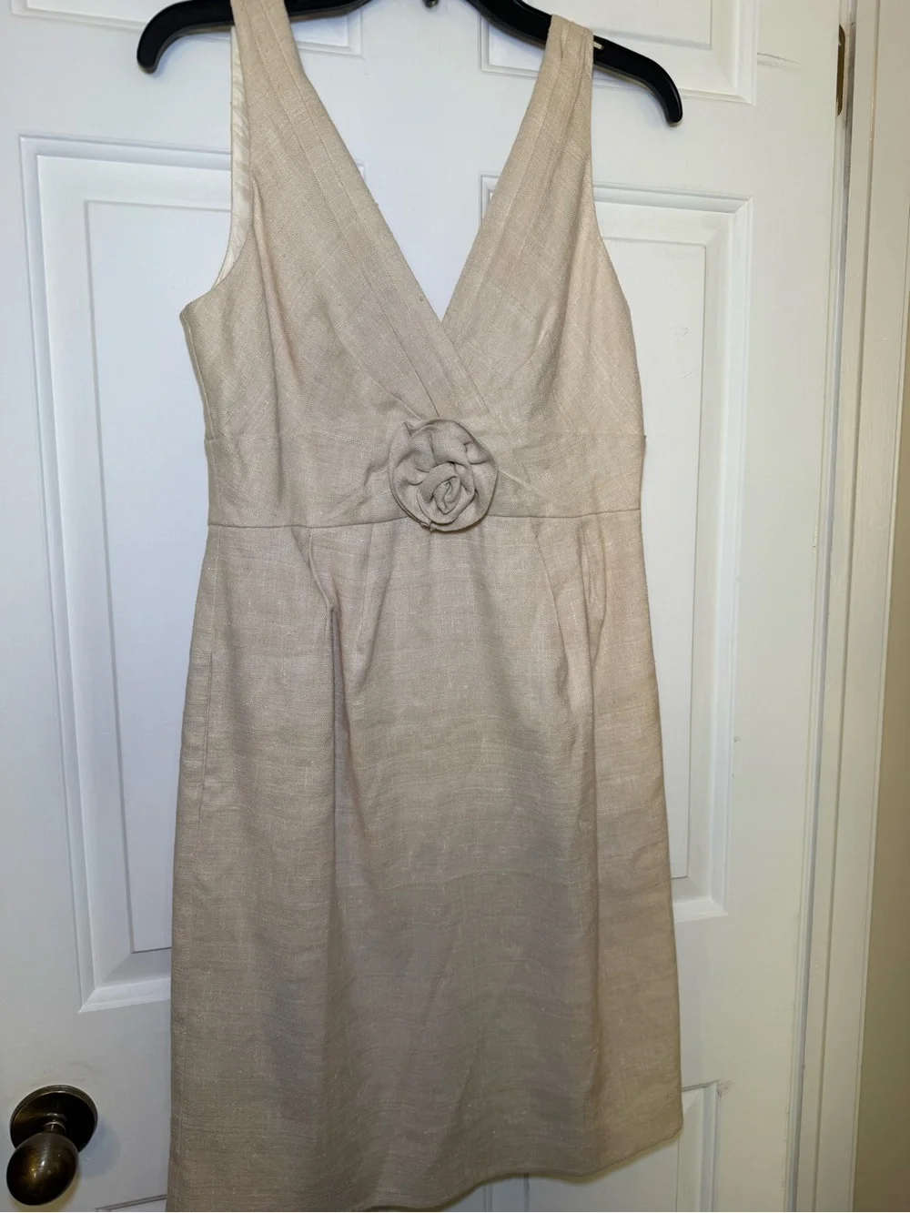 J Crew Pale Yellow Linen & Silk V Neck Dress Sz 10 V Neck Flower Pleated Preppy